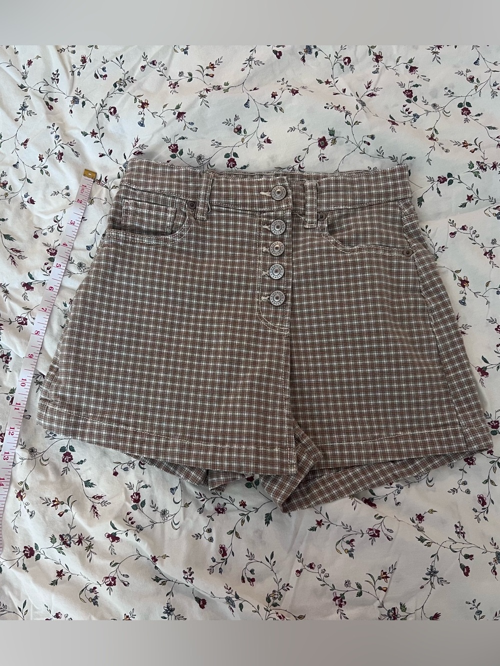 American Eagle Outfitters High-Waist Brown Plaid Button-Front Skort